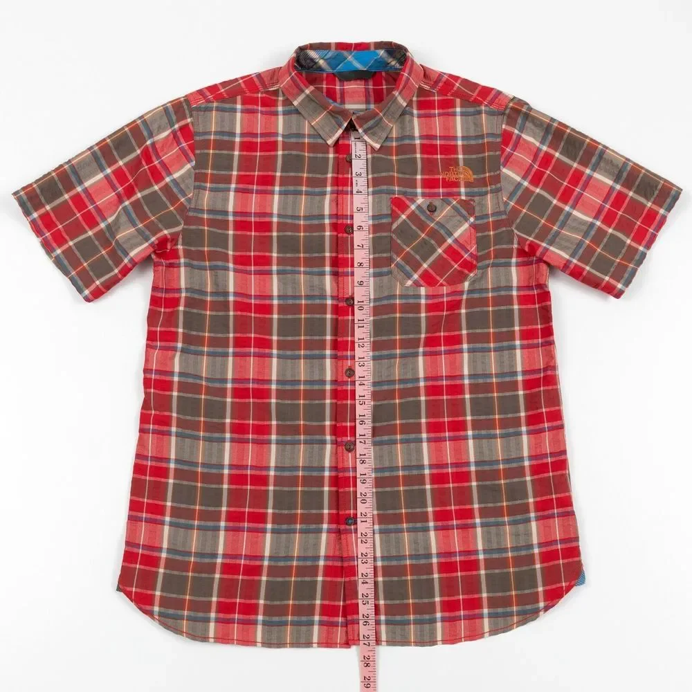 The North Face Men's Red Multicolor Plaid‎ Short Sleeve Hiking Shirt Medium